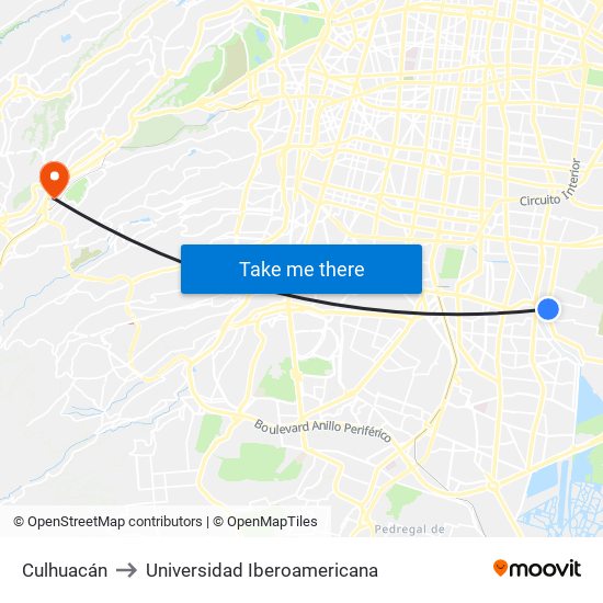 Culhuacán to Universidad Iberoamericana map