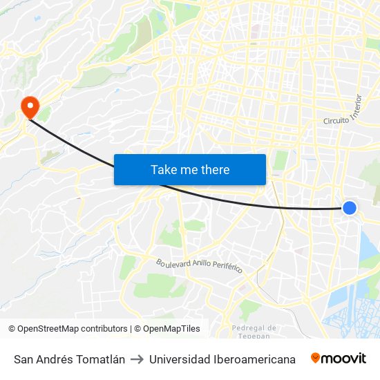 San Andrés Tomatlán to Universidad Iberoamericana map