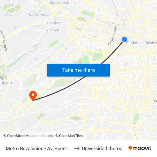 Metro Revolucion - Av. Puente de Alvarado to Universidad Iberoamericana map