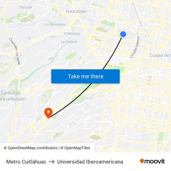 Metro Cuitláhuac to Universidad Iberoamericana map