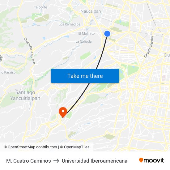 M. Cuatro Caminos to Universidad Iberoamericana map