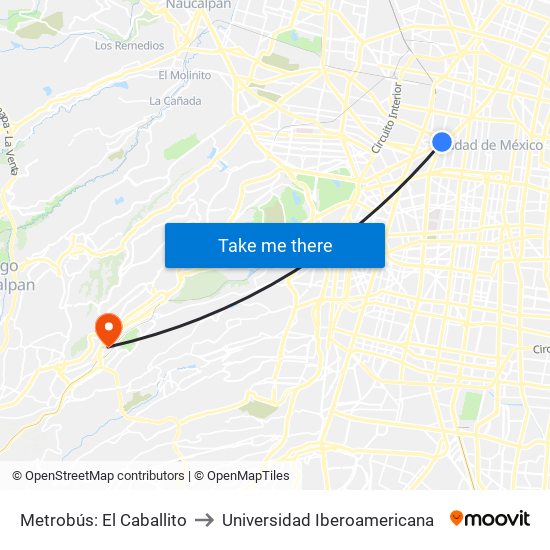 Metrobús: El Caballito to Universidad Iberoamericana map