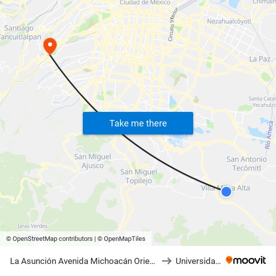 La Asunción Avenida Michoacán Oriente Centro Milpa Alta Milpa Alta Cdmx 12000 México to Universidad Iberoamericana map