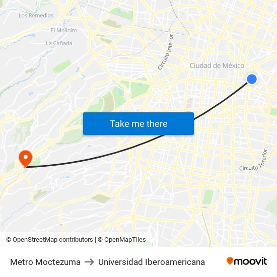 Metro Moctezuma to Universidad Iberoamericana map