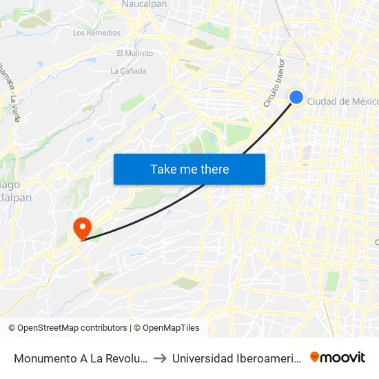 Monumento A La Revolución to Universidad Iberoamericana map