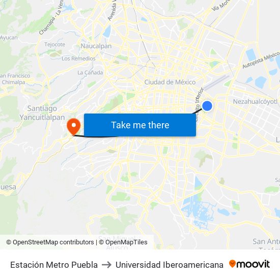 Estación Metro Puebla to Universidad Iberoamericana map
