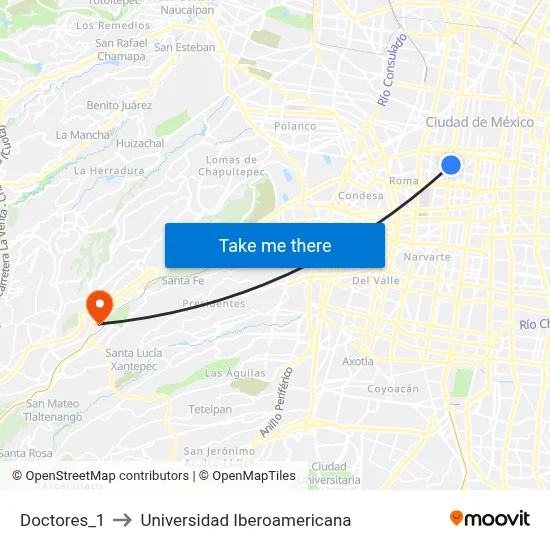 Doctores_1 to Universidad Iberoamericana map