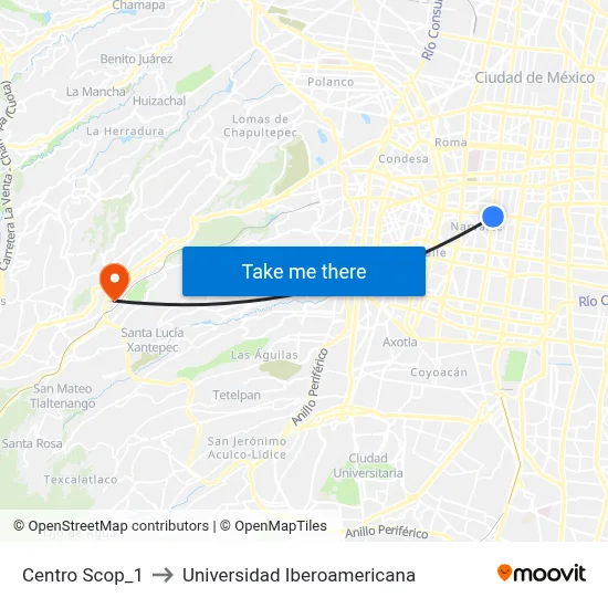 Centro Scop_1 to Universidad Iberoamericana map