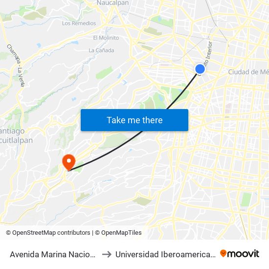 Avenida Marina Nacional to Universidad Iberoamericana map