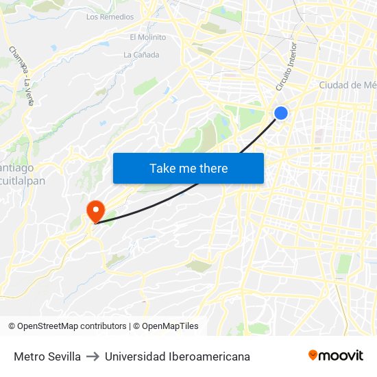 Metro Sevilla to Universidad Iberoamericana map