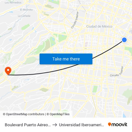 Boulevard Puerto Aéreo, 70 to Universidad Iberoamericana map