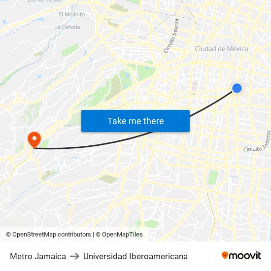 Metro Jamaica to Universidad Iberoamericana map