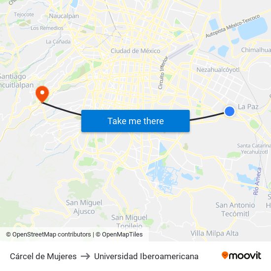 Cárcel de Mujeres to Universidad Iberoamericana map