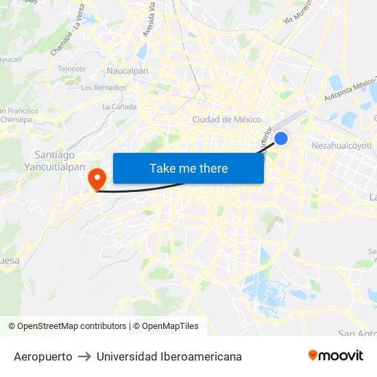 Aeropuerto to Universidad Iberoamericana map