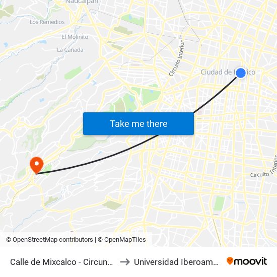 Calle de Mixcalco - Circunvalación to Universidad Iberoamericana map