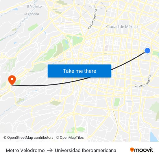 Metro Velódromo to Universidad Iberoamericana map