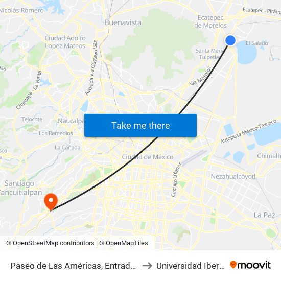 Paseo de Las Américas, Entrada Liverpool Ecatepec to Universidad Iberoamericana map