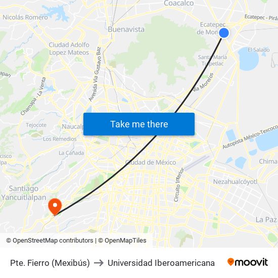 Pte. Fierro (Mexibús) to Universidad Iberoamericana map