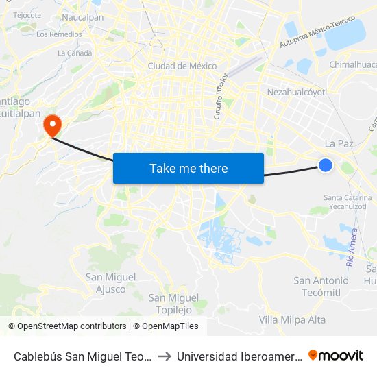 Cablebús San Miguel Teotongo to Universidad Iberoamericana map