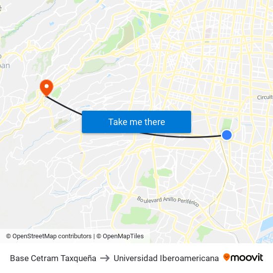 Base Cetram Taxqueña to Universidad Iberoamericana map