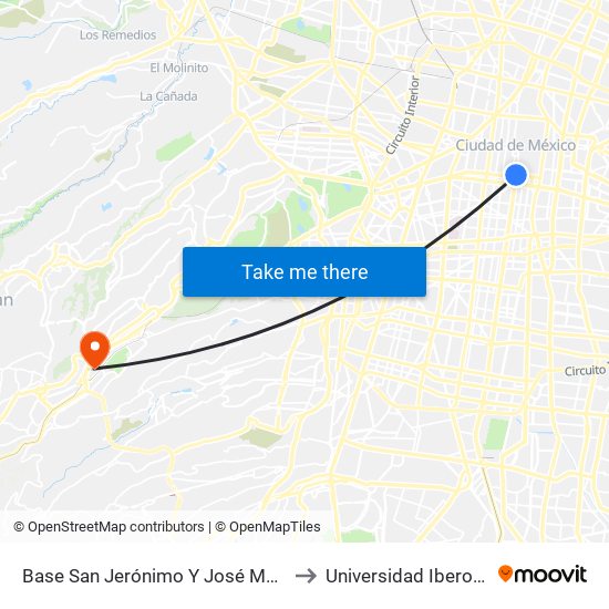 Base San Jerónimo Y José María Pino Suárez to Universidad Iberoamericana map