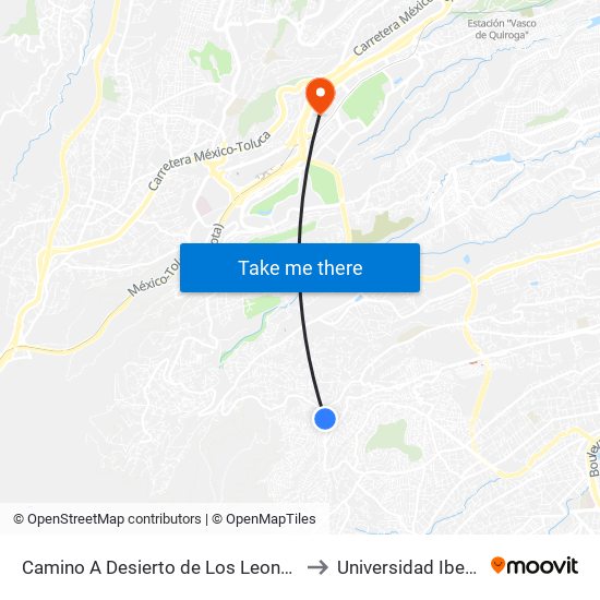 Camino A Desierto de Los Leones - Cerrada del Limbo to Universidad Iberoamericana map