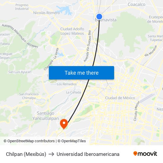 Chilpan (Mexibús) to Universidad Iberoamericana map