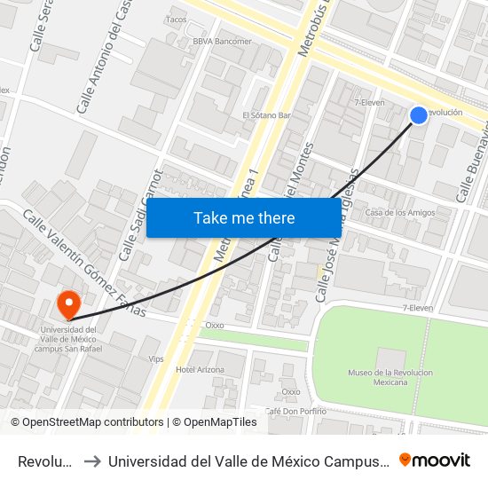 Revolución to Universidad del Valle de México Campus San Rafael map