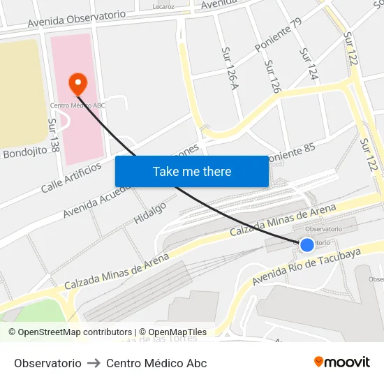Observatorio to Centro Médico Abc map