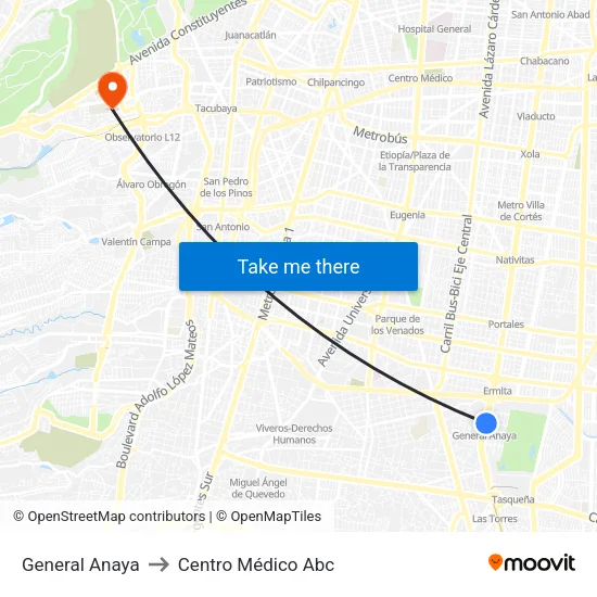 General Anaya to Centro Médico Abc map