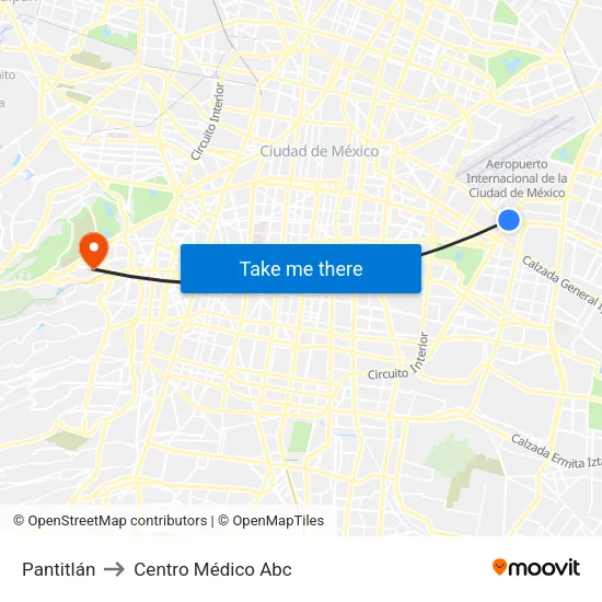 Pantitlán to Centro Médico Abc map