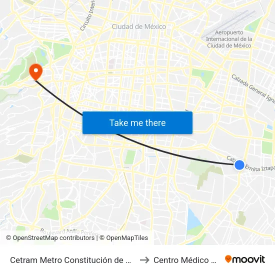 Cetram Metro Constitución de 1917 to Centro Médico Abc map