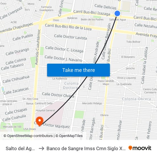 Salto del Agua to Banco de Sangre Imss Cmn Siglo XXI map