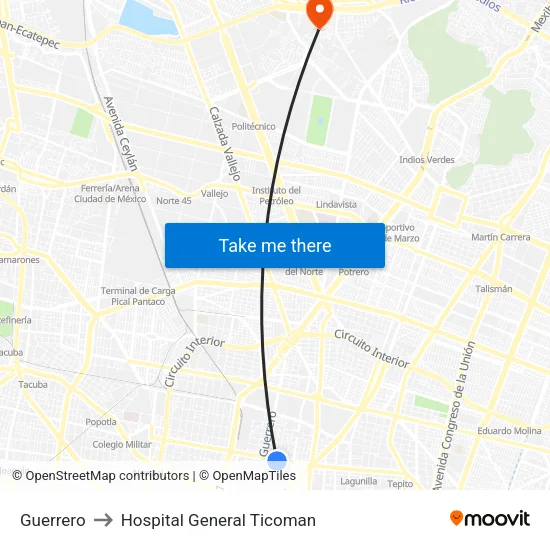 Guerrero to Hospital General Ticoman map