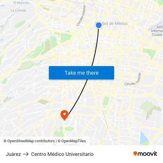 Juárez to Centro Médico Universitario map