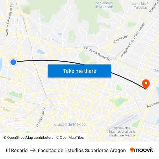El Rosario to Facultad de Estudios Superiores Aragón map