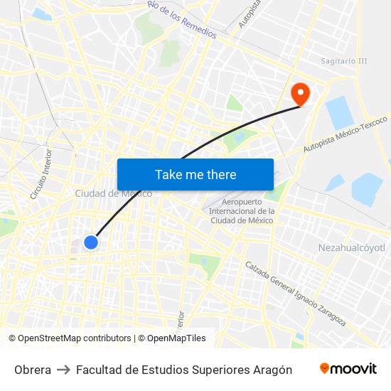 Obrera to Facultad de Estudios Superiores Aragón map