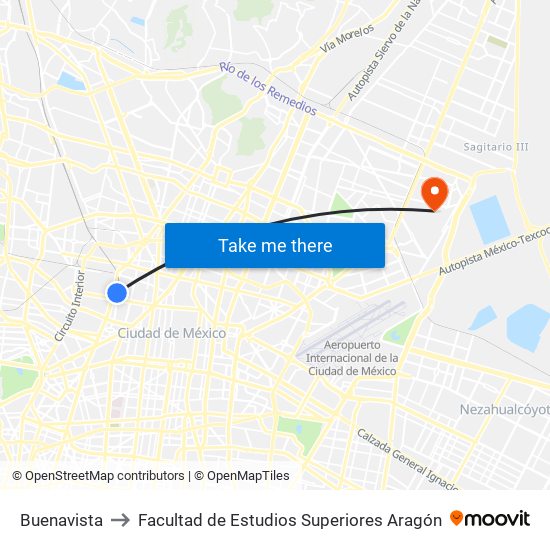 Buenavista to Facultad de Estudios Superiores Aragón map