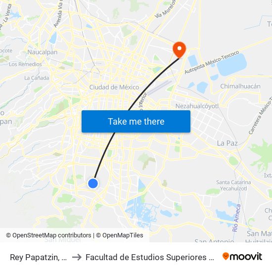 Rey Papatzin, 550 to Facultad de Estudios Superiores Aragón map