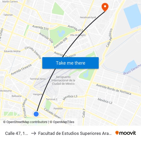 Calle 47, 122 to Facultad de Estudios Superiores Aragón map