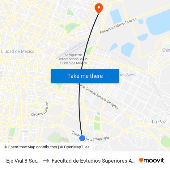 Eje Vial 8 Sur, 67 to Facultad de Estudios Superiores Aragón map