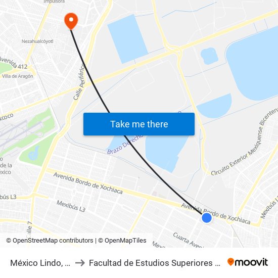 México Lindo, 446 to Facultad de Estudios Superiores Aragón map