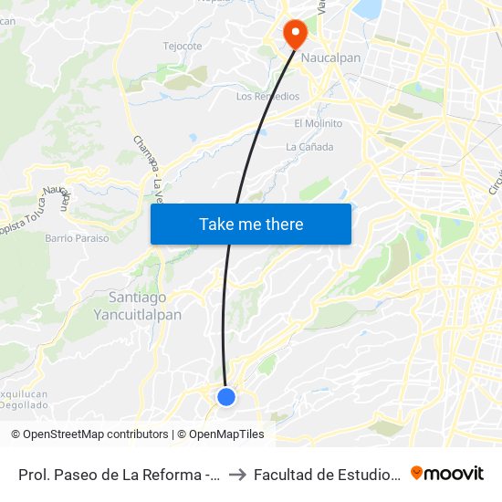 Prol. Paseo de La Reforma - Centro Comercial Santa Fe to Facultad de Estudios Superiores Acatlán map