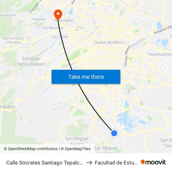 Calle Sócrates Santiago Tepalcatlalpan Xochimilco Cdmx 16200 México to Facultad de Estudios Superiores Acatlán map