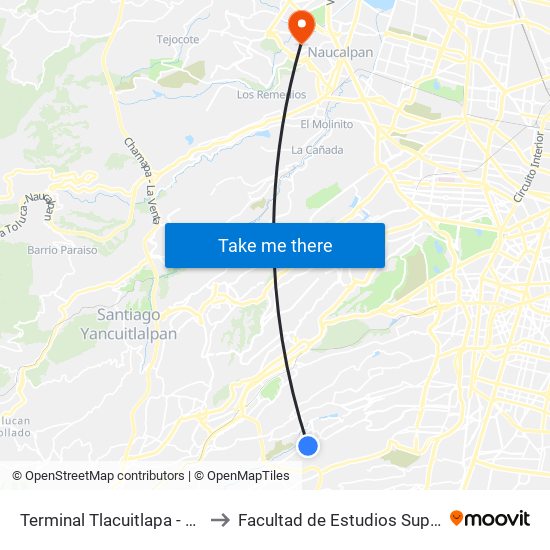 Terminal Tlacuitlapa - Puerta Grande to Facultad de Estudios Superiores Acatlán map