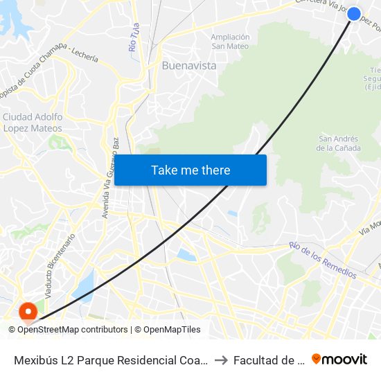 Mexibús L2 Parque Residencial Coacalco Coacalco Coacalco de Berriozábal Estado de México 55000 México to Facultad de Estudios Superiores Acatlán map