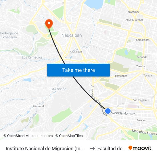 Instituto Nacional de Migración (Inm) - Homero Avenida Homero Los Morales Miguel Hidalgo Cdmx 11510 México to Facultad de Estudios Superiores Acatlán map