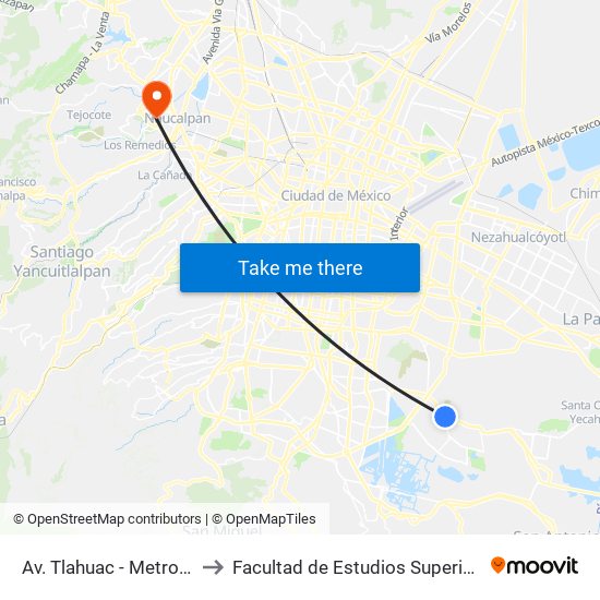 Av. Tlahuac - Metro Tezonco to Facultad de Estudios Superiores Acatlán map