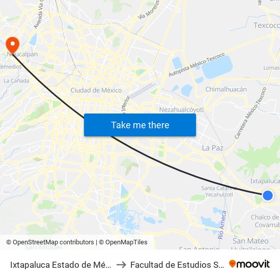 Ixtapaluca Estado de México 56605 México to Facultad de Estudios Superiores Acatlán map