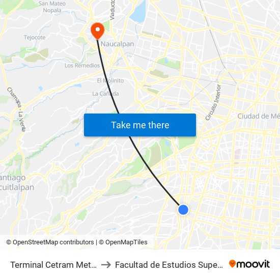 Terminal Cetram Metro Mixcoac to Facultad de Estudios Superiores Acatlán map